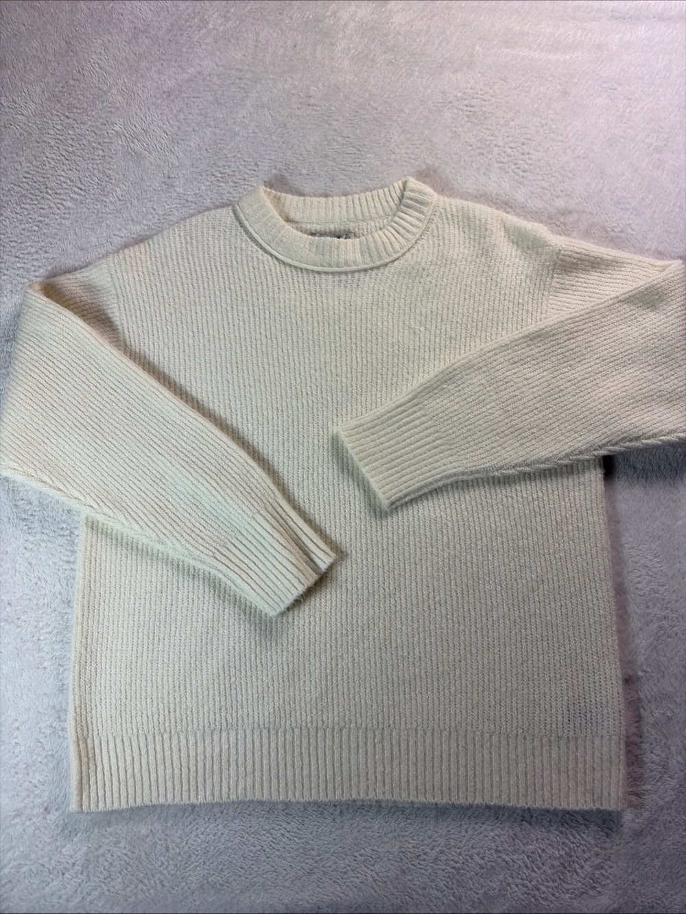 American Eagle White Knit Sweater Crew Neck Oversized Pullover Small NWTS